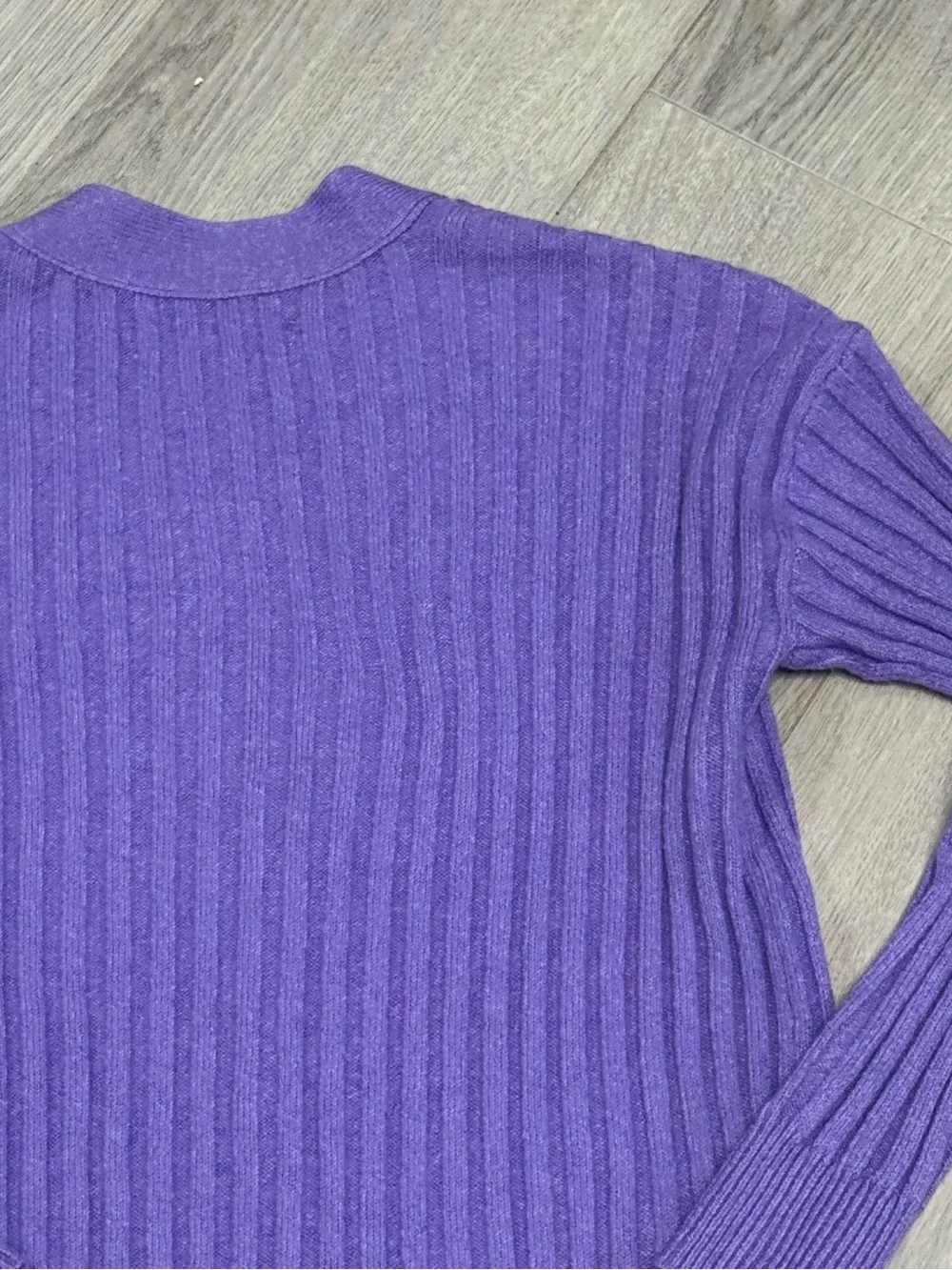 LOFT Violet Ribbed Button-Front Cardigan - Picture 9 of 10